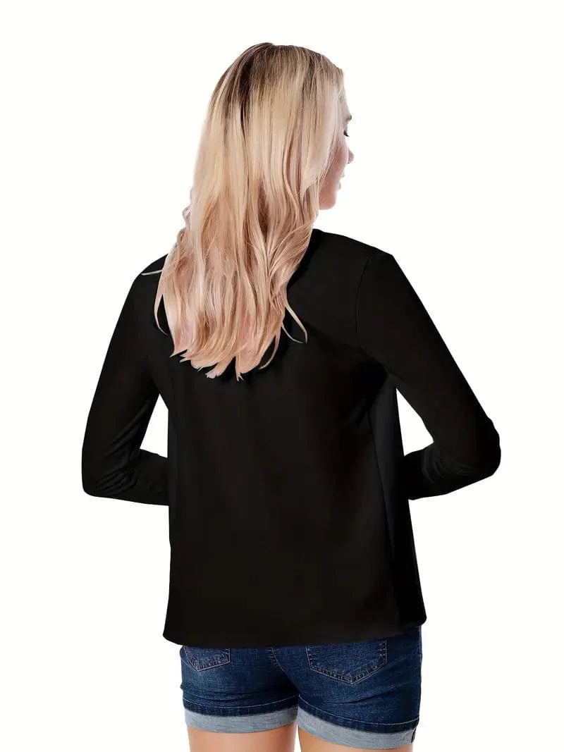 Women's Solid Open Front Blazer with Long Sleeves for Office Wear