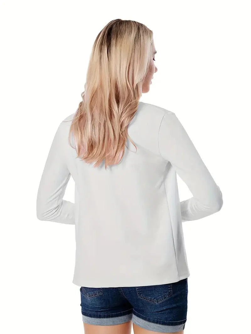 Women's Solid Open Front Blazer with Long Sleeves for Office Wear