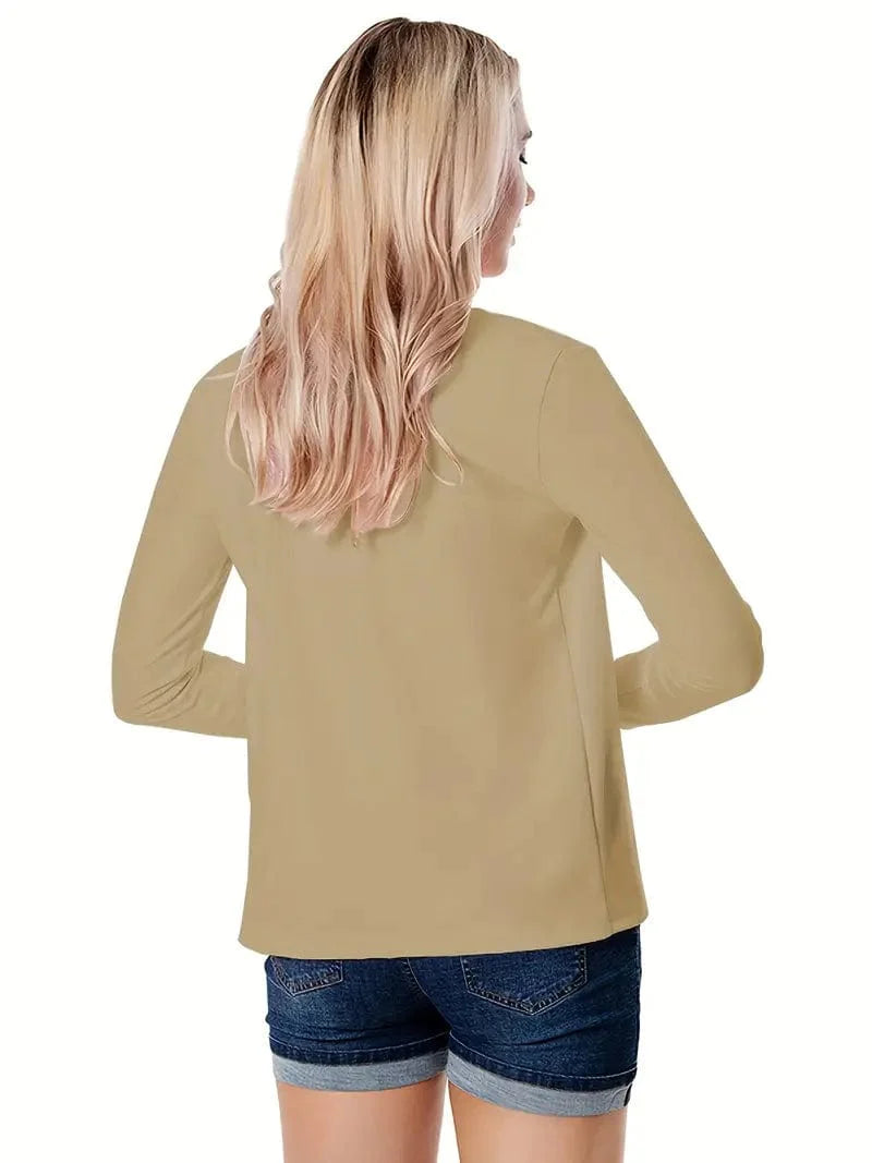 Women's Solid Open Front Blazer with Long Sleeves for Office Wear