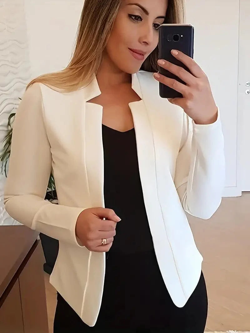 Women's Solid Open Front Blazer with Long Sleeves for Office Wear