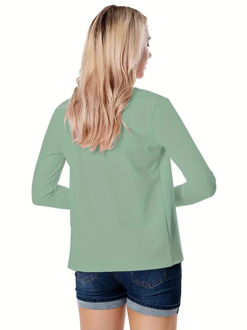 Women's Solid Open Front Blazer with Long Sleeves for Office Wear