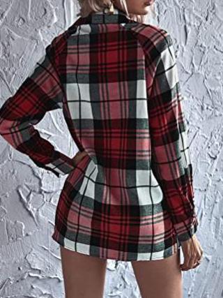 Women's Blouses Loose Button Long Sleeve Plaid Blouse