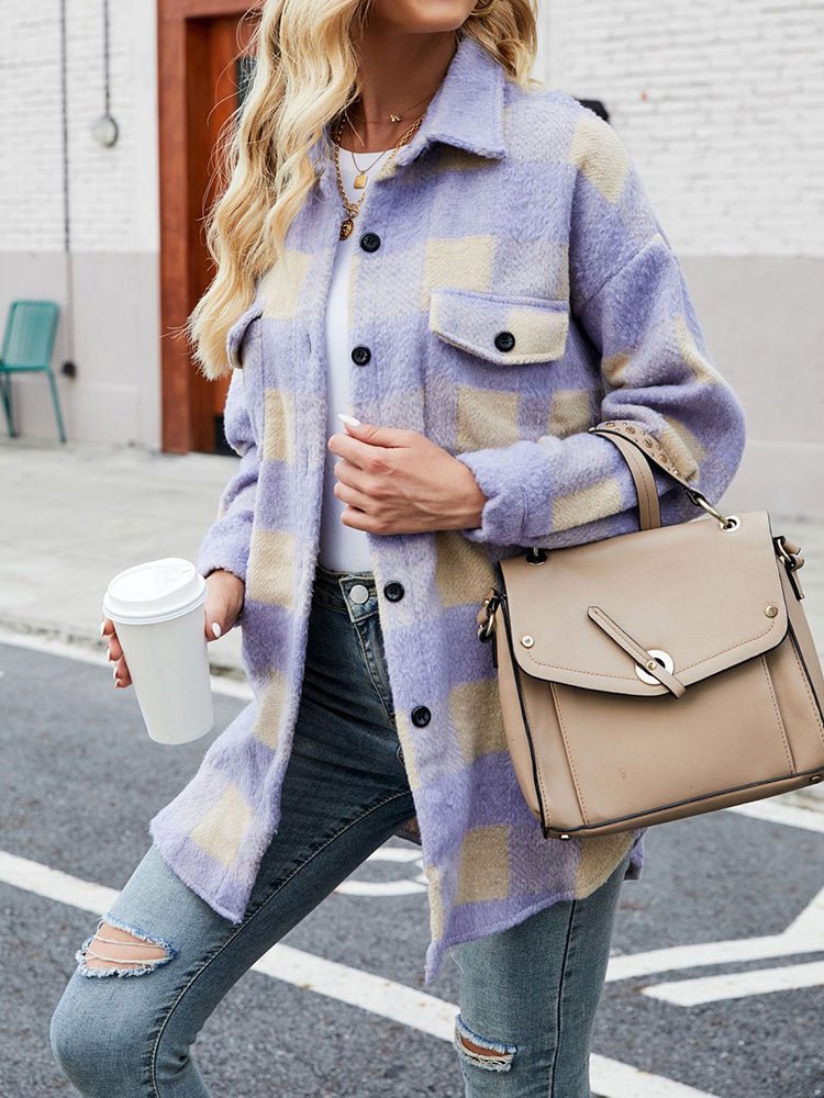 Plaid Lapel Style Single Coat