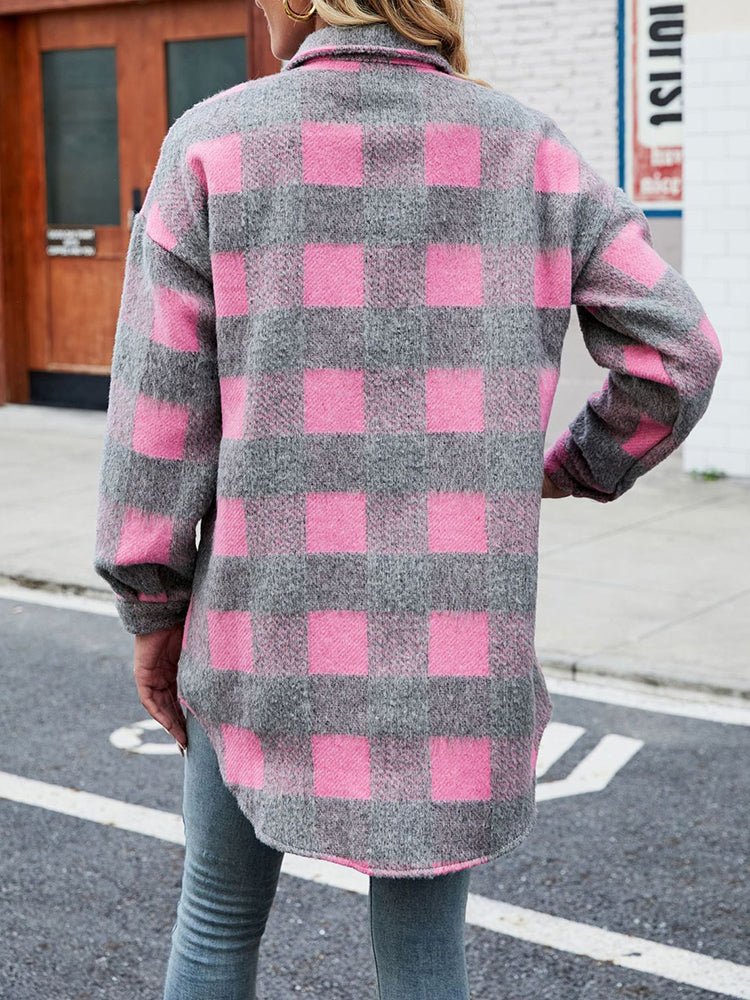 Plaid Lapel Style Single Coat