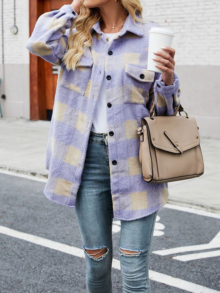 Plaid Lapel Style Single Coat