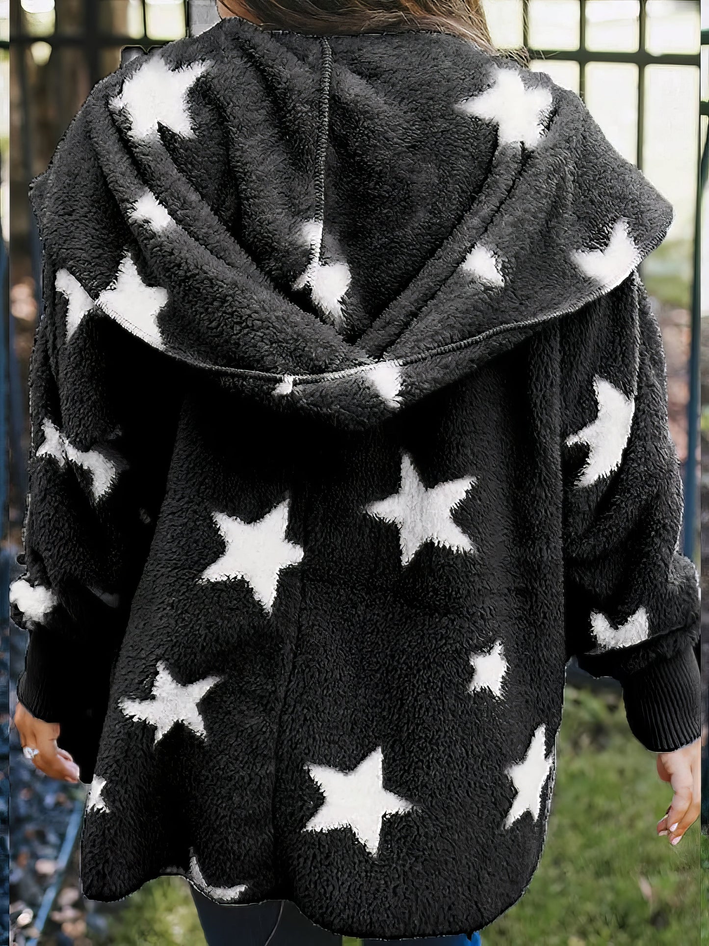 Five-Pointed Star Plush Pocket Hooded Coat for Women