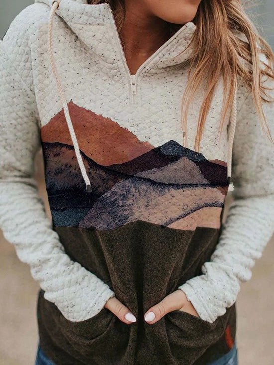 Scenic Landscape Print Pocket Hooded Sweatshirt
