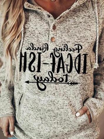 Women's Hoodies Letter-Print Drawstring Button Hoodie