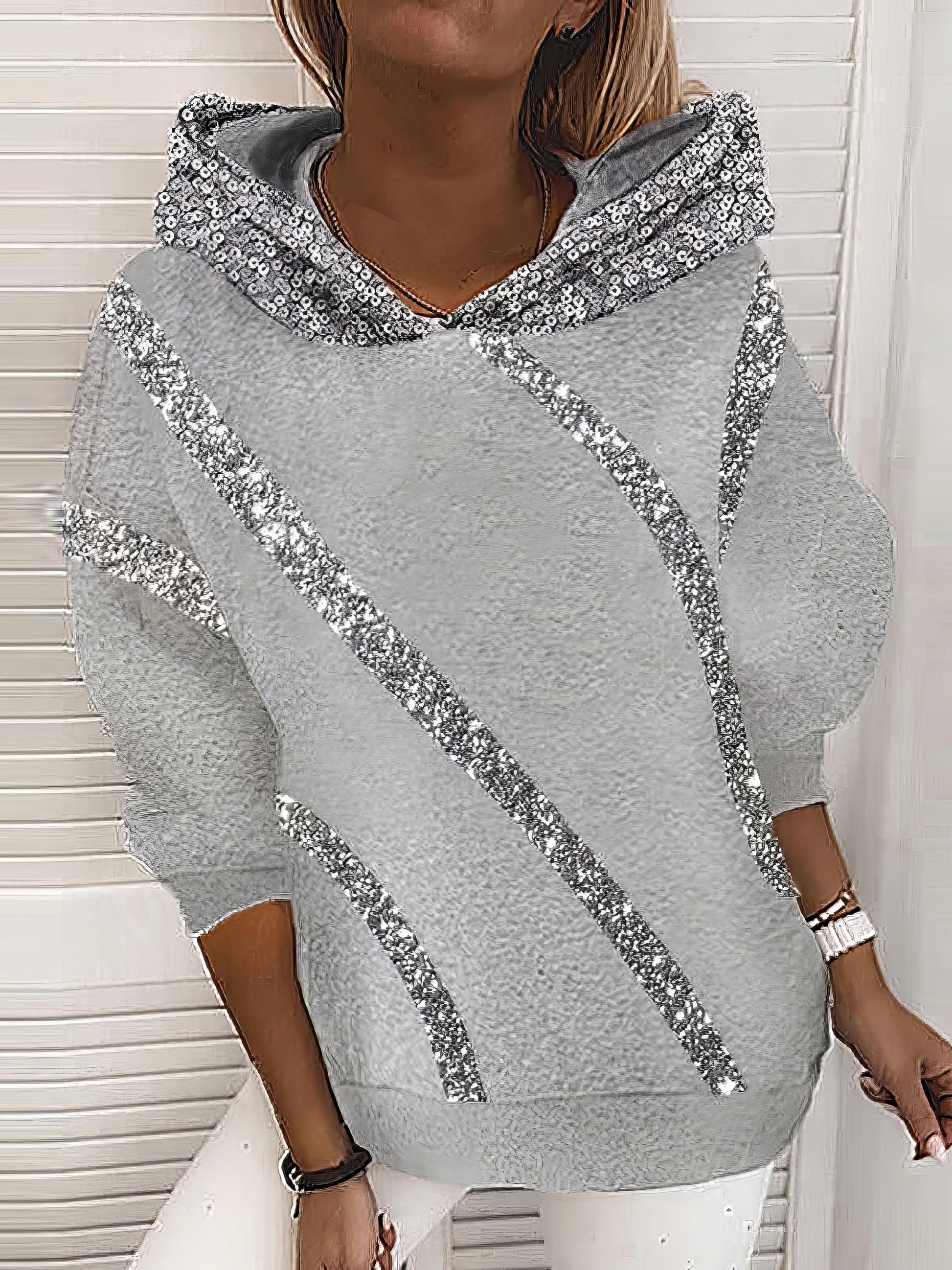 Shimmering Sequined Women's Hoodie with Loose Fit