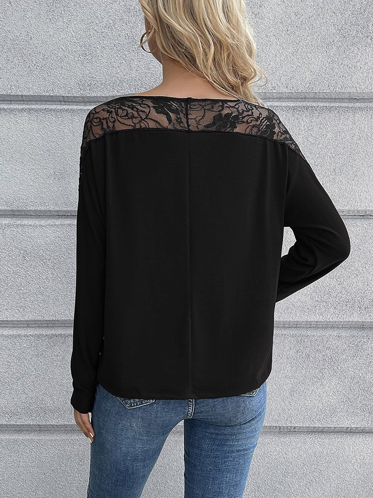 Stylish Lace Accent T-Shirt with Hollow Detail