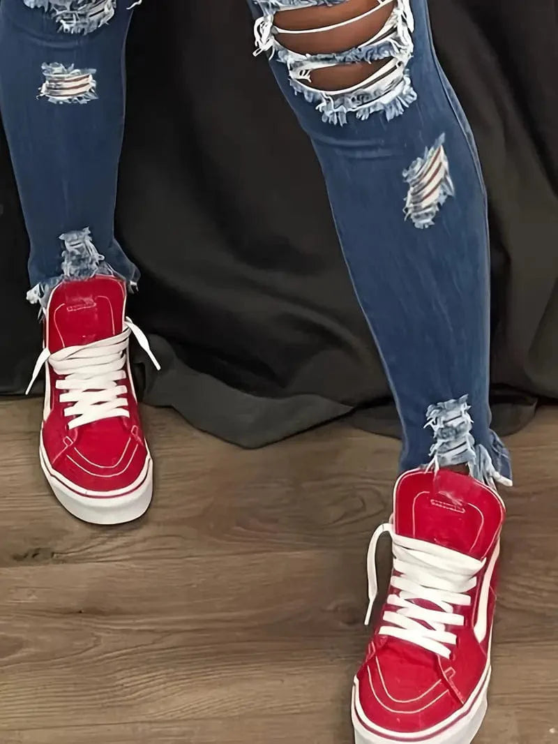 Worn-In Blue Skinny Jeans, Women's Distressed Denim Clothing