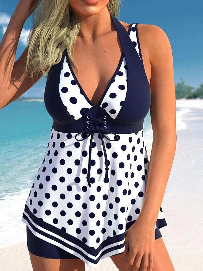 Striped Pink and Navy Blue 2 Piece Tankini Swimsuit for Women