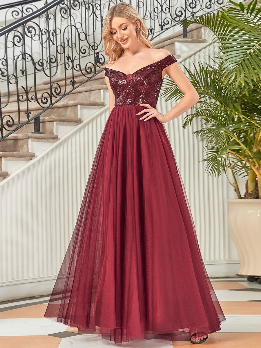 Elegant Sequin-Embellished Tulle Evening Gown