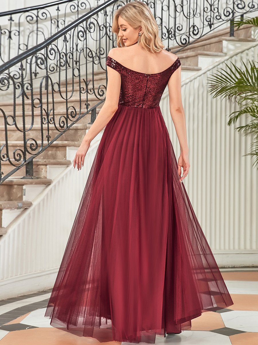 Elegant Sequin-Embellished Tulle Evening Gown