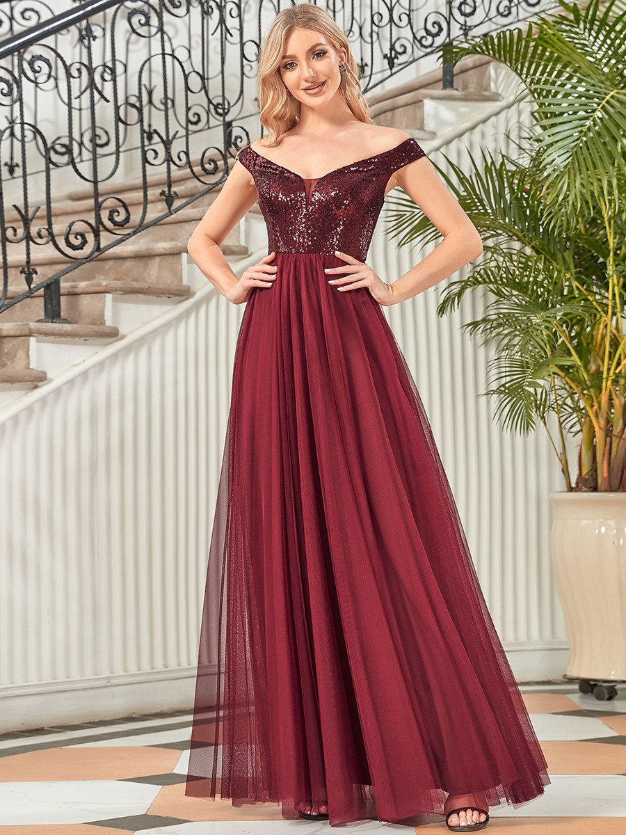 Elegant Sequin-Embellished Tulle Evening Gown