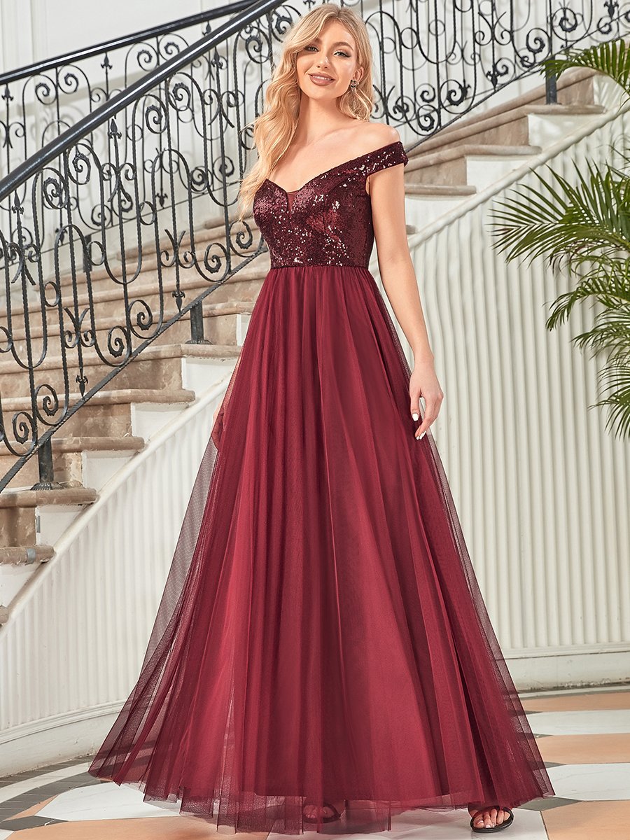 Elegant Sequin-Embellished Tulle Evening Gown