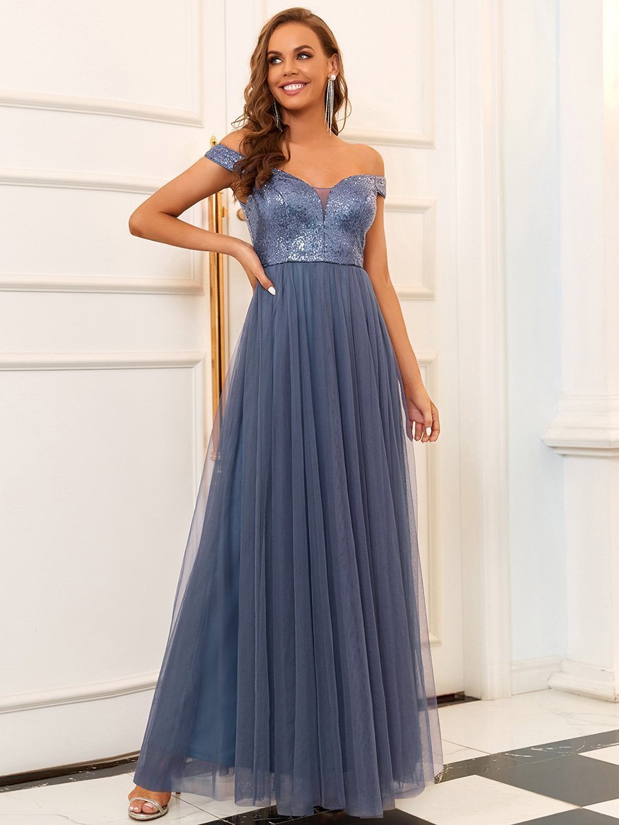 Elegant Sequin-Embellished Tulle Evening Gown