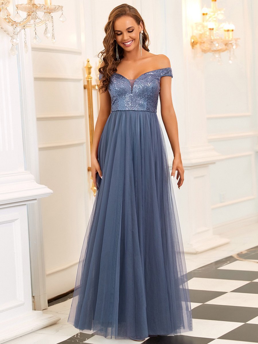 Elegant Sequin-Embellished Tulle Evening Gown