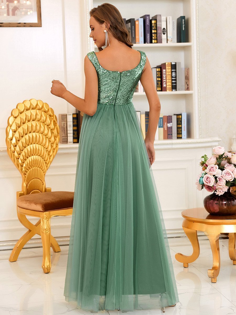 Elegant Sequin-Embellished Tulle Evening Gown