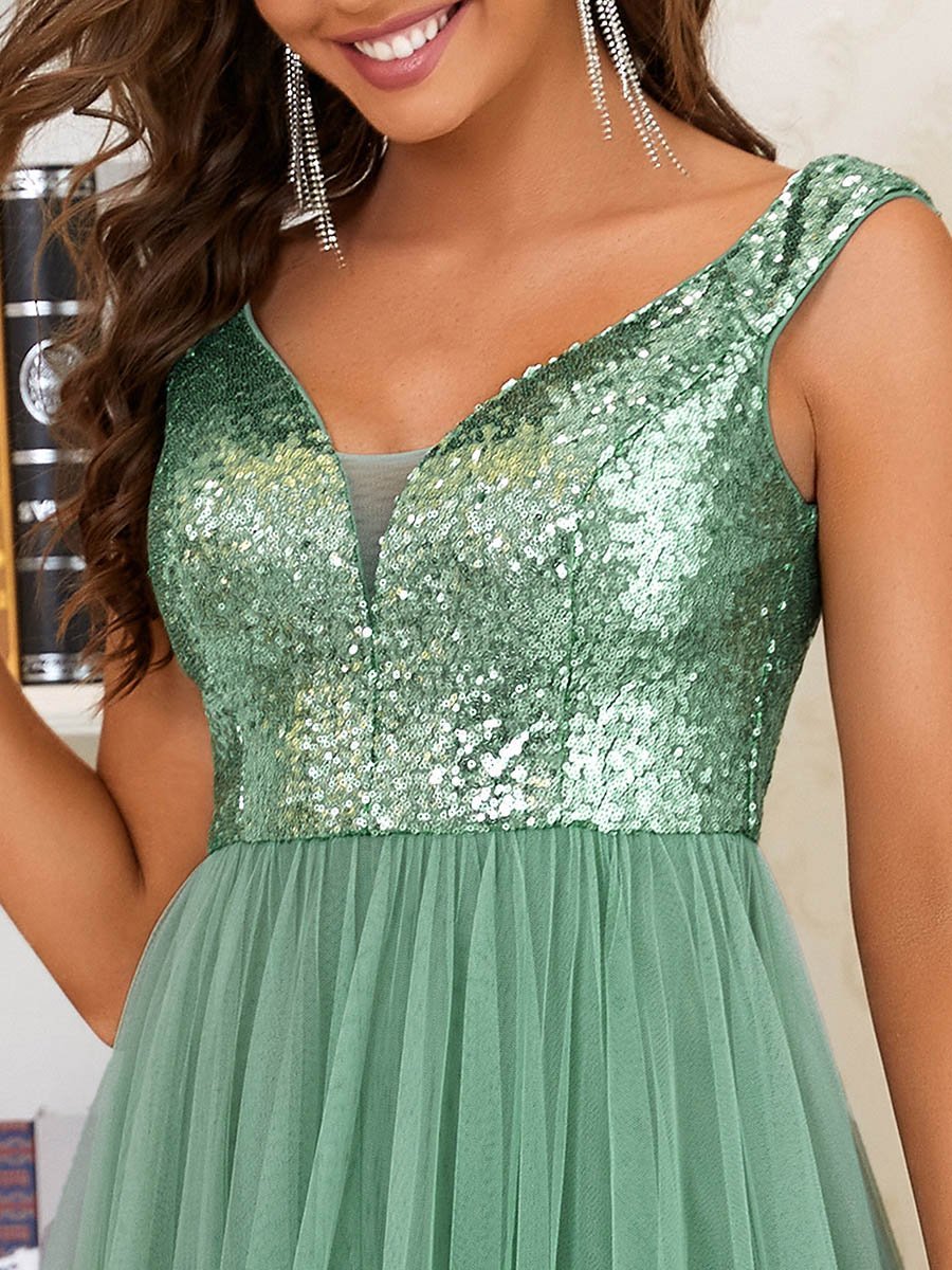 Elegant Sequin-Embellished Tulle Evening Gown