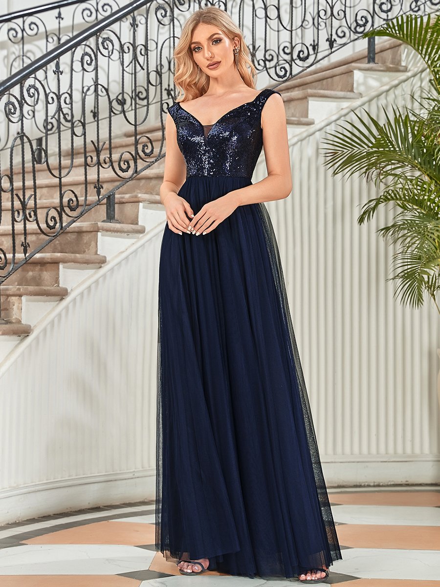 Elegant Sequin-Embellished Tulle Evening Gown