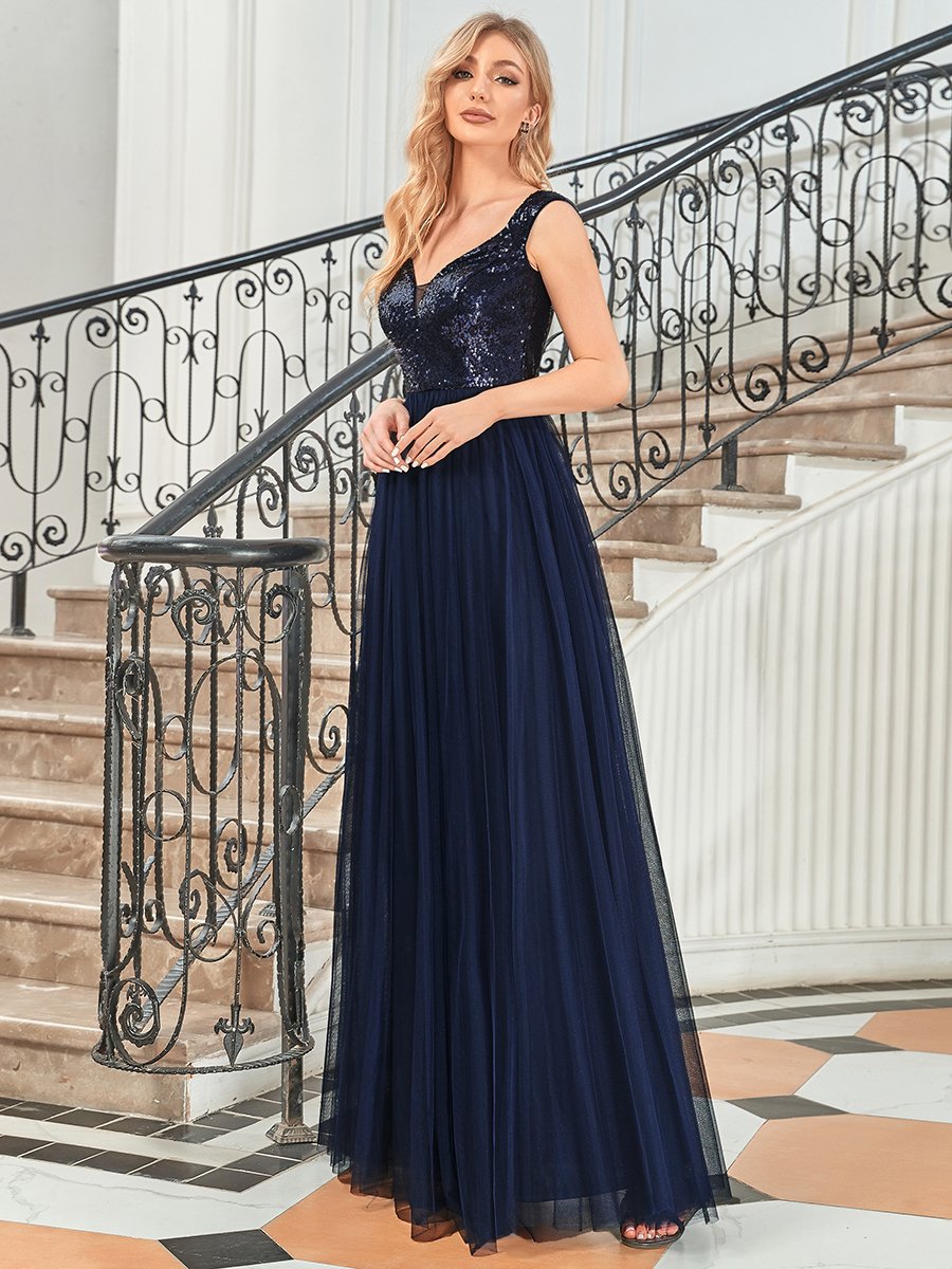 Elegant Sequin-Embellished Tulle Evening Gown