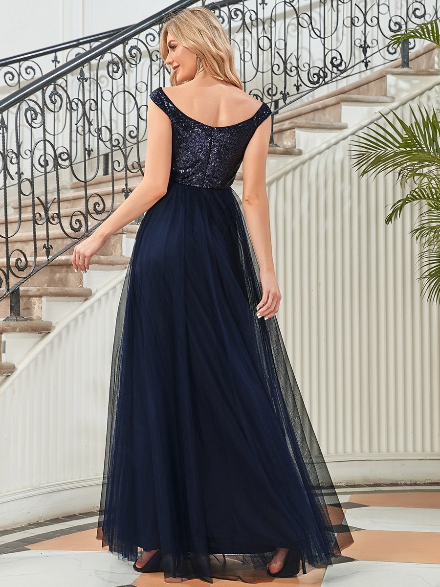 Elegant Sequin-Embellished Tulle Evening Gown