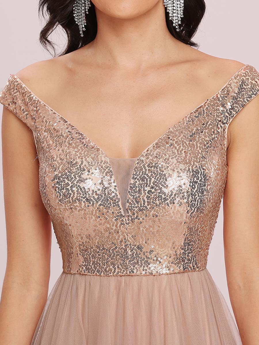 Elegant Sequin-Embellished Tulle Evening Gown