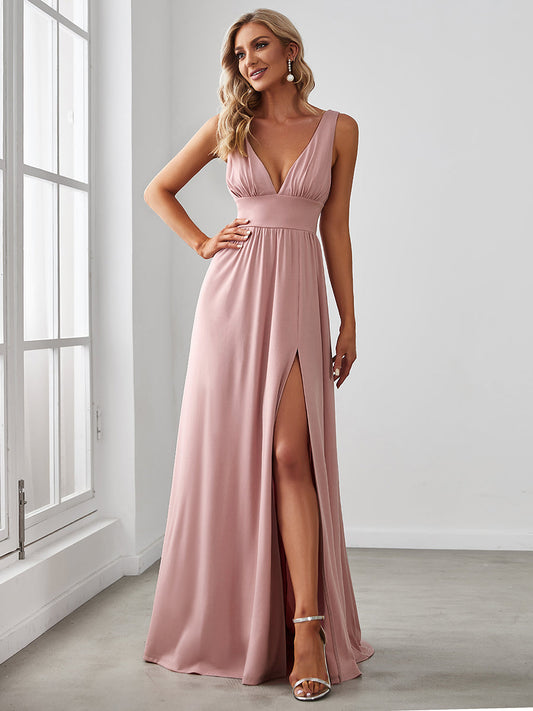 Elegant Deep V-Neck Sleeveless A-Line Bridesmaid Dress