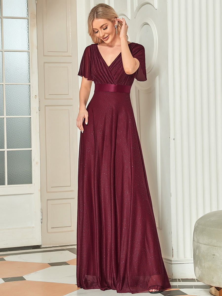 Moonlight V-Neck Ruffled Sleeve Evening Gown