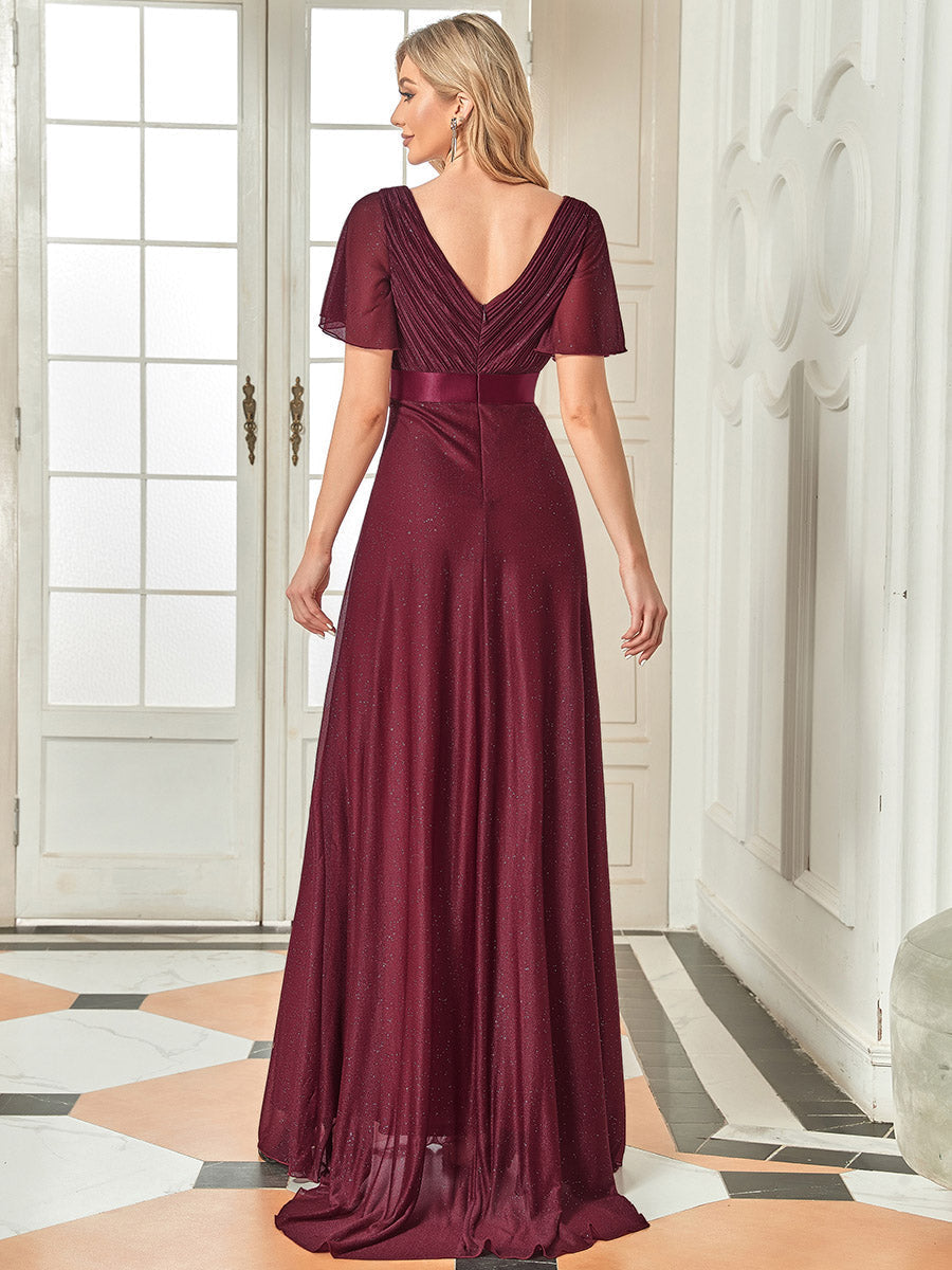 Moonlight V-Neck Ruffled Sleeve Evening Gown