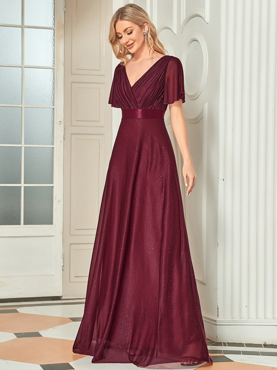 Moonlight V-Neck Ruffled Sleeve Evening Gown