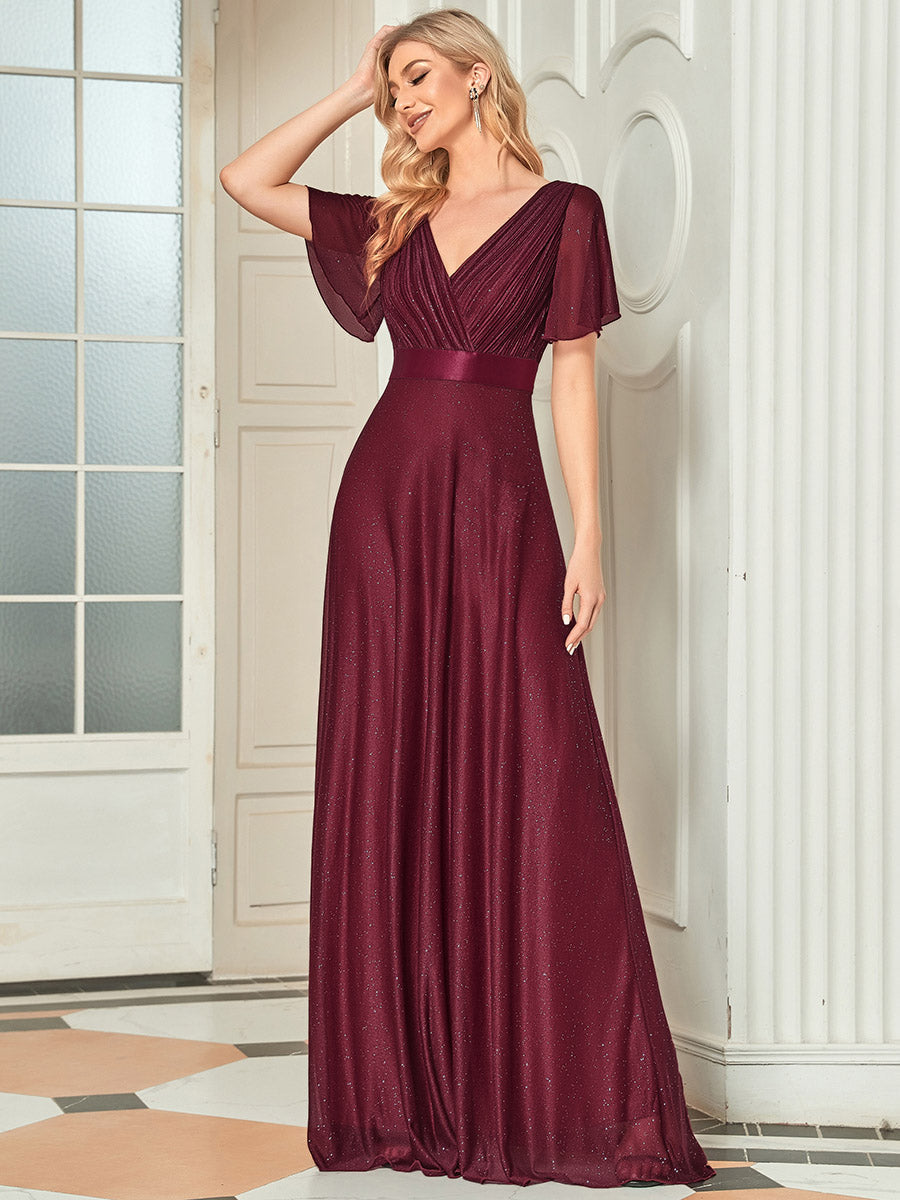 Moonlight V-Neck Ruffled Sleeve Evening Gown