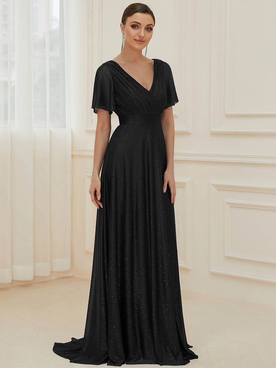 Moonlight V-Neck Ruffled Sleeve Evening Gown