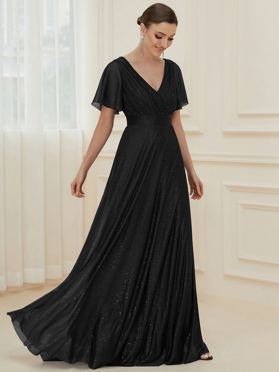 Moonlight V-Neck Ruffled Sleeve Evening Gown