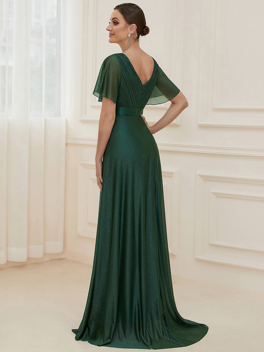 Moonlight V-Neck Ruffled Sleeve Evening Gown