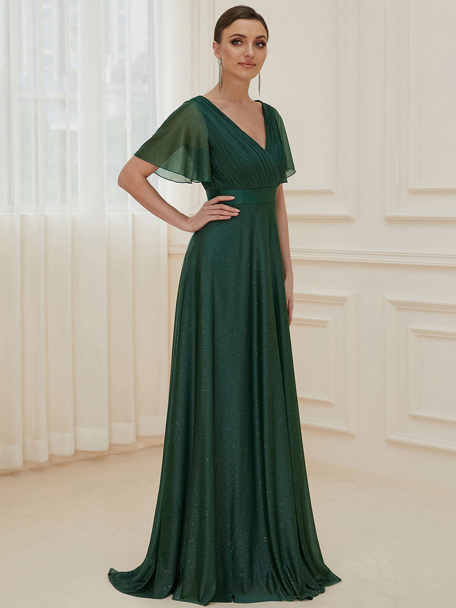 Moonlight V-Neck Ruffled Sleeve Evening Gown