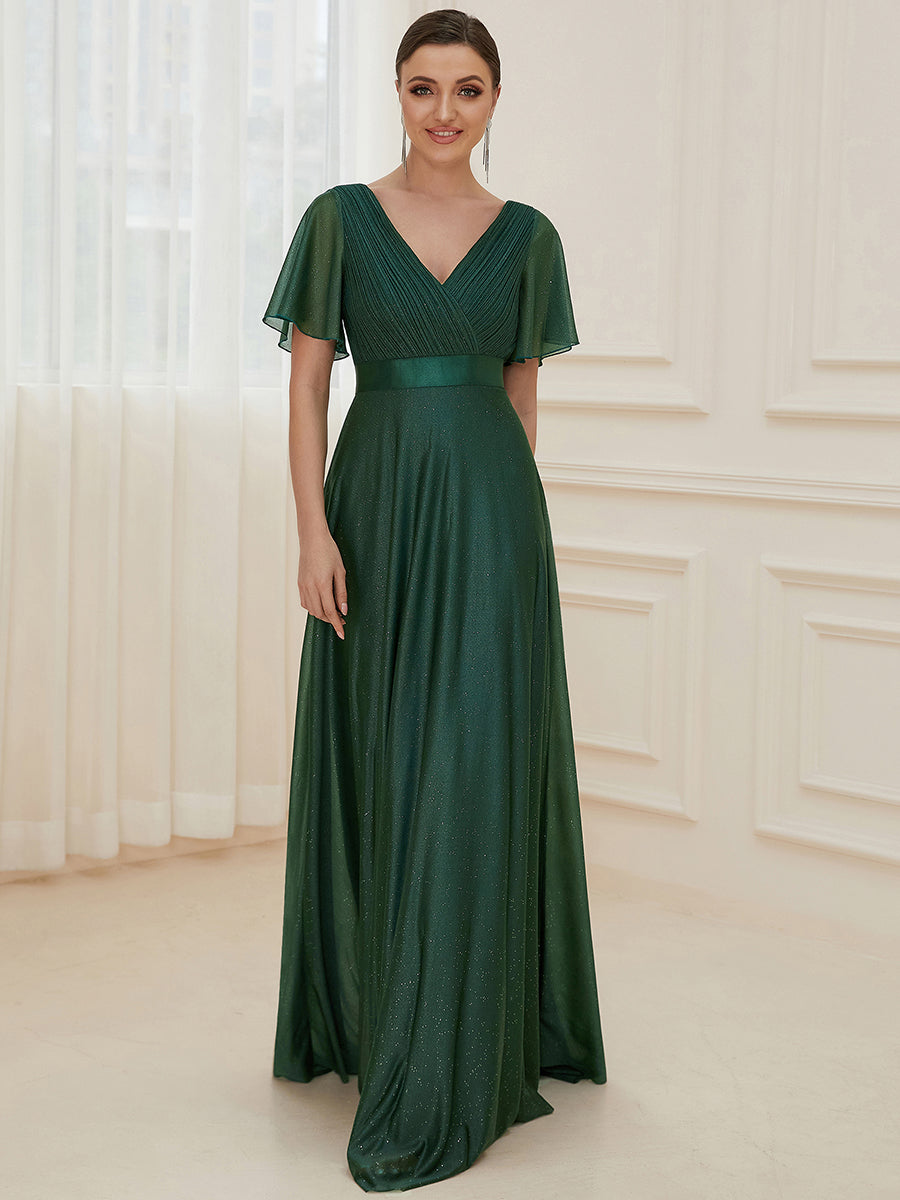 Moonlight V-Neck Ruffled Sleeve Evening Gown