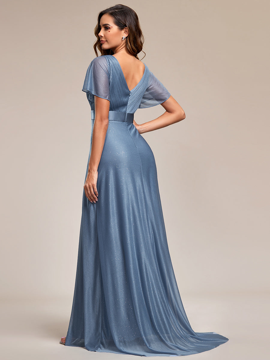 Moonlight V-Neck Ruffled Sleeve Evening Gown