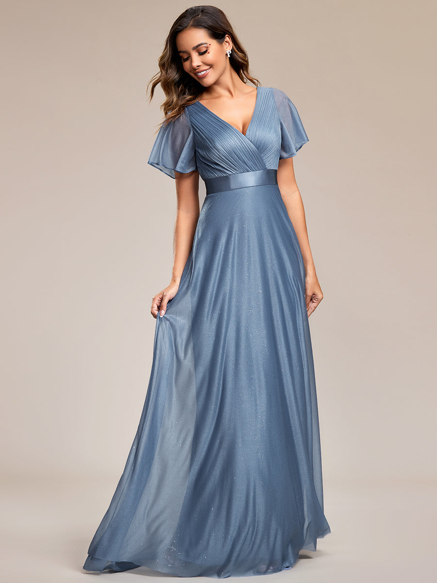 Moonlight V-Neck Ruffled Sleeve Evening Gown