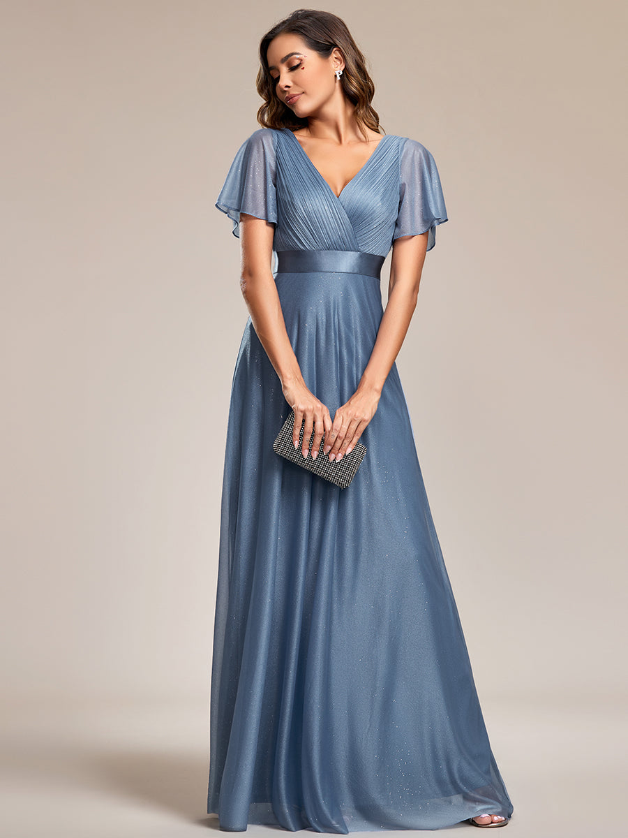 Moonlight V-Neck Ruffled Sleeve Evening Gown