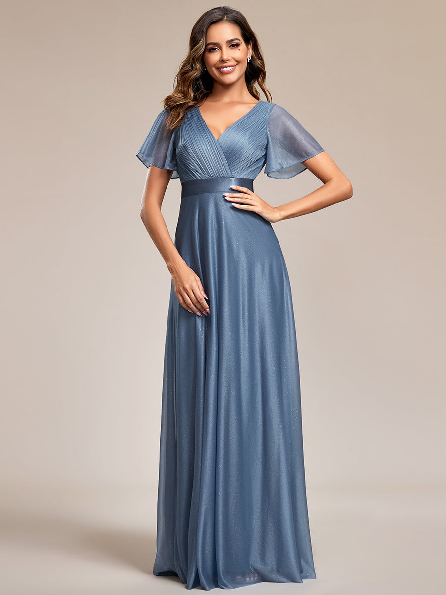 Moonlight V-Neck Ruffled Sleeve Evening Gown