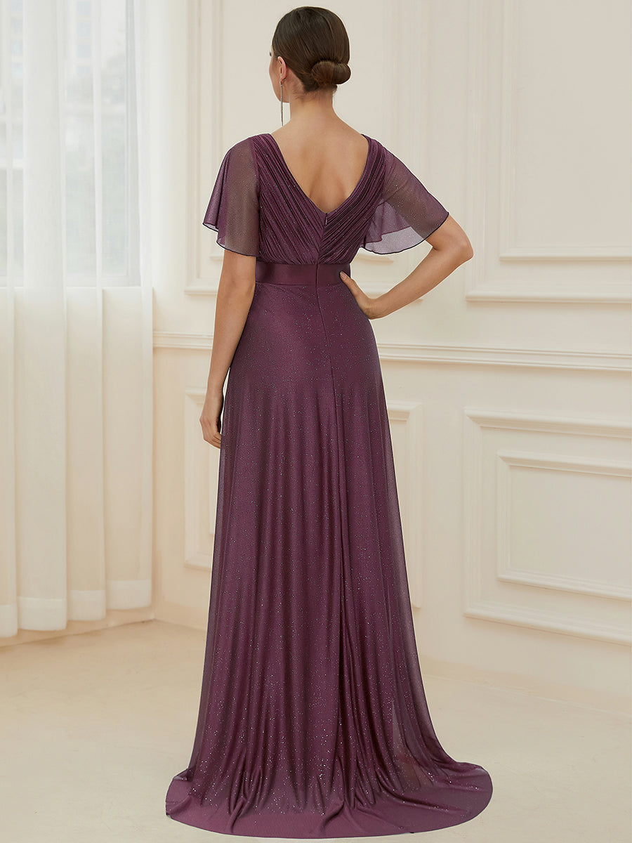 Moonlight V-Neck Ruffled Sleeve Evening Gown