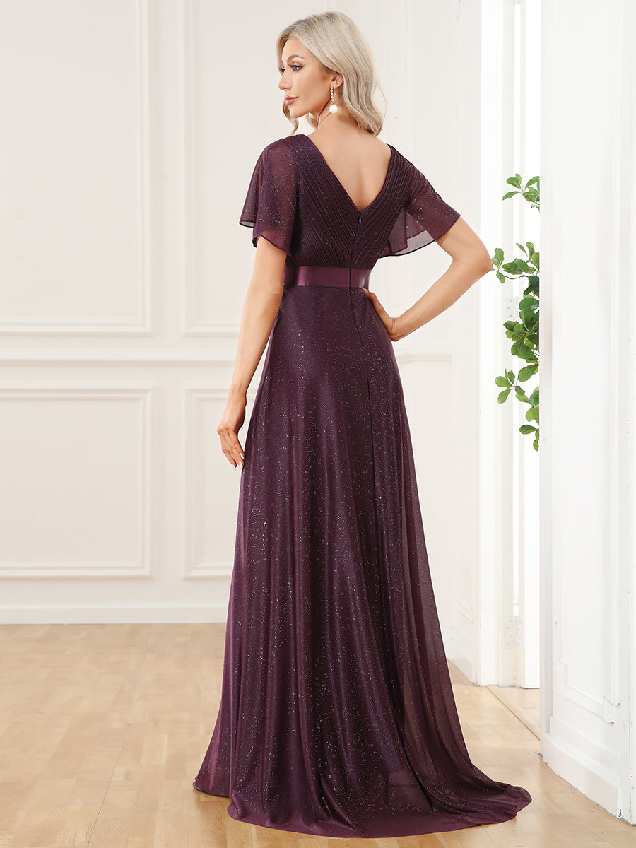 Moonlight V-Neck Ruffled Sleeve Evening Gown