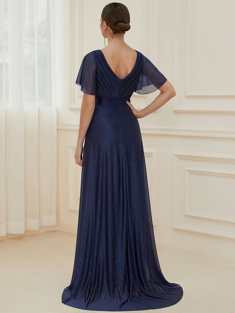 Moonlight V-Neck Ruffled Sleeve Evening Gown