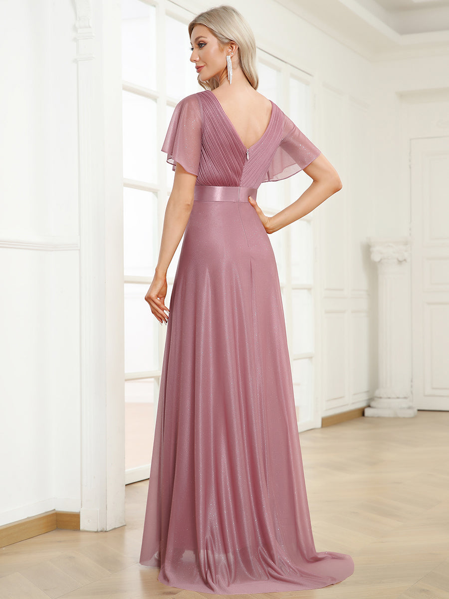 Moonlight V-Neck Ruffled Sleeve Evening Gown