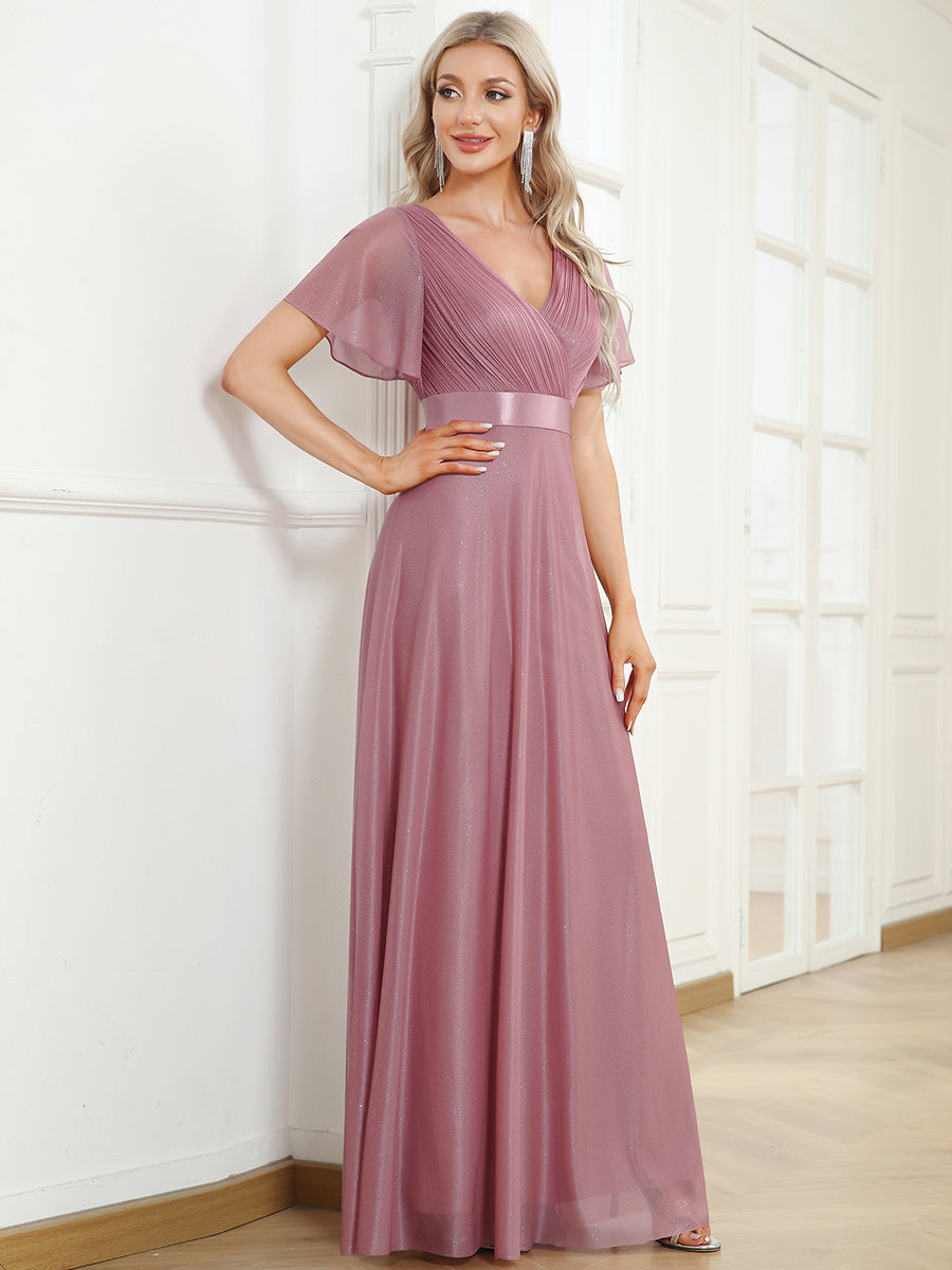 Moonlight V-Neck Ruffled Sleeve Evening Gown