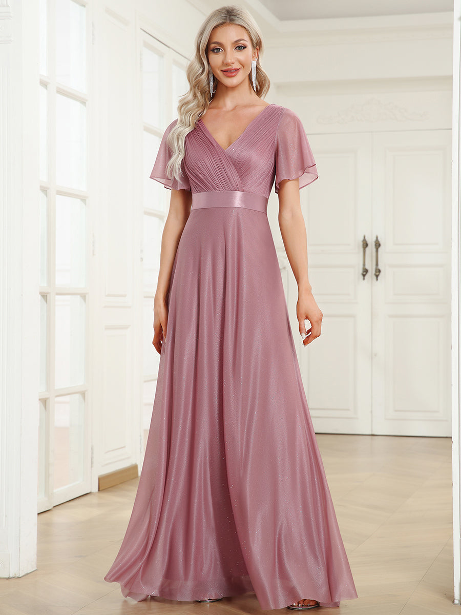 Moonlight V-Neck Ruffled Sleeve Evening Gown