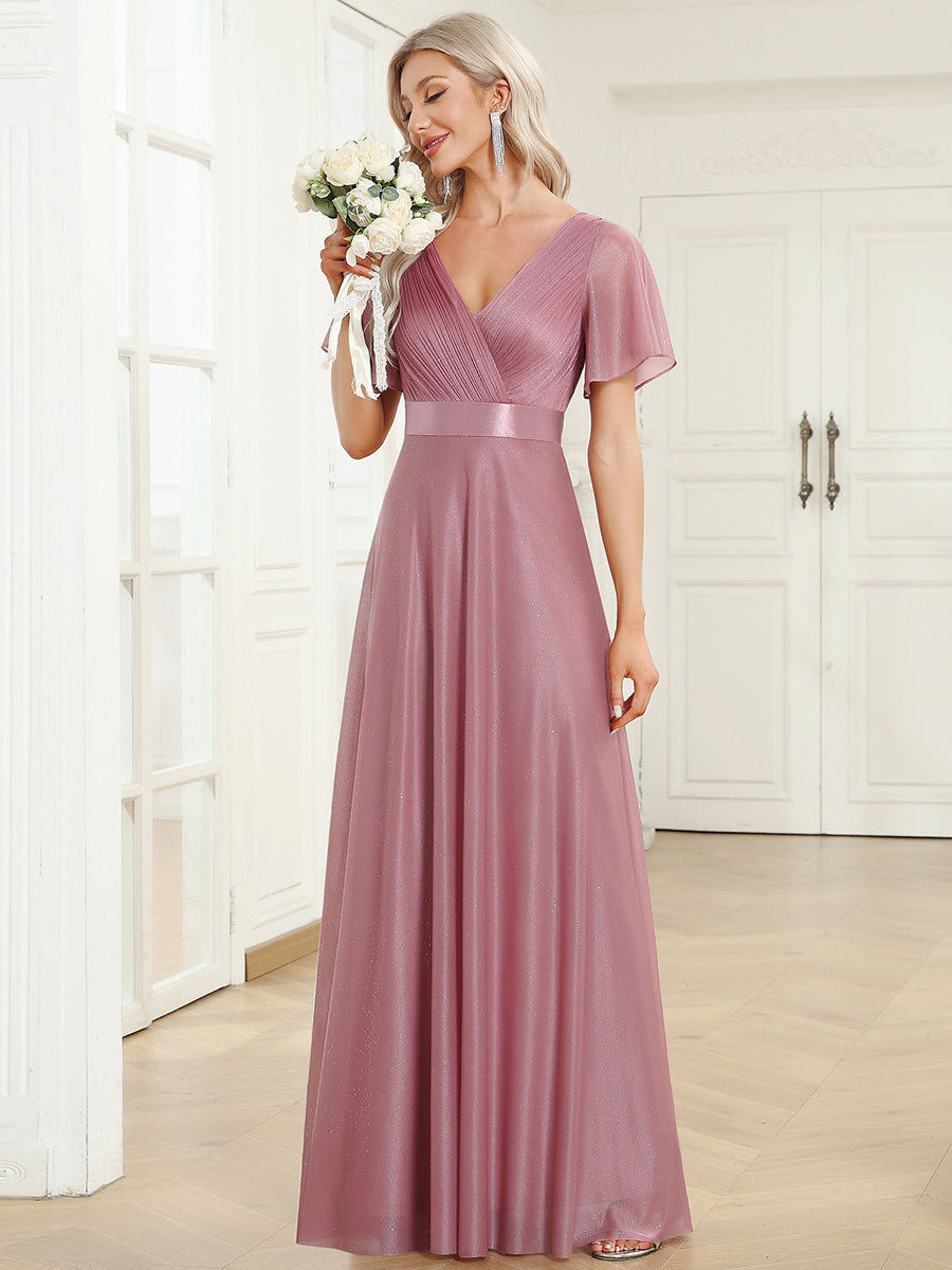 Moonlight V-Neck Ruffled Sleeve Evening Gown