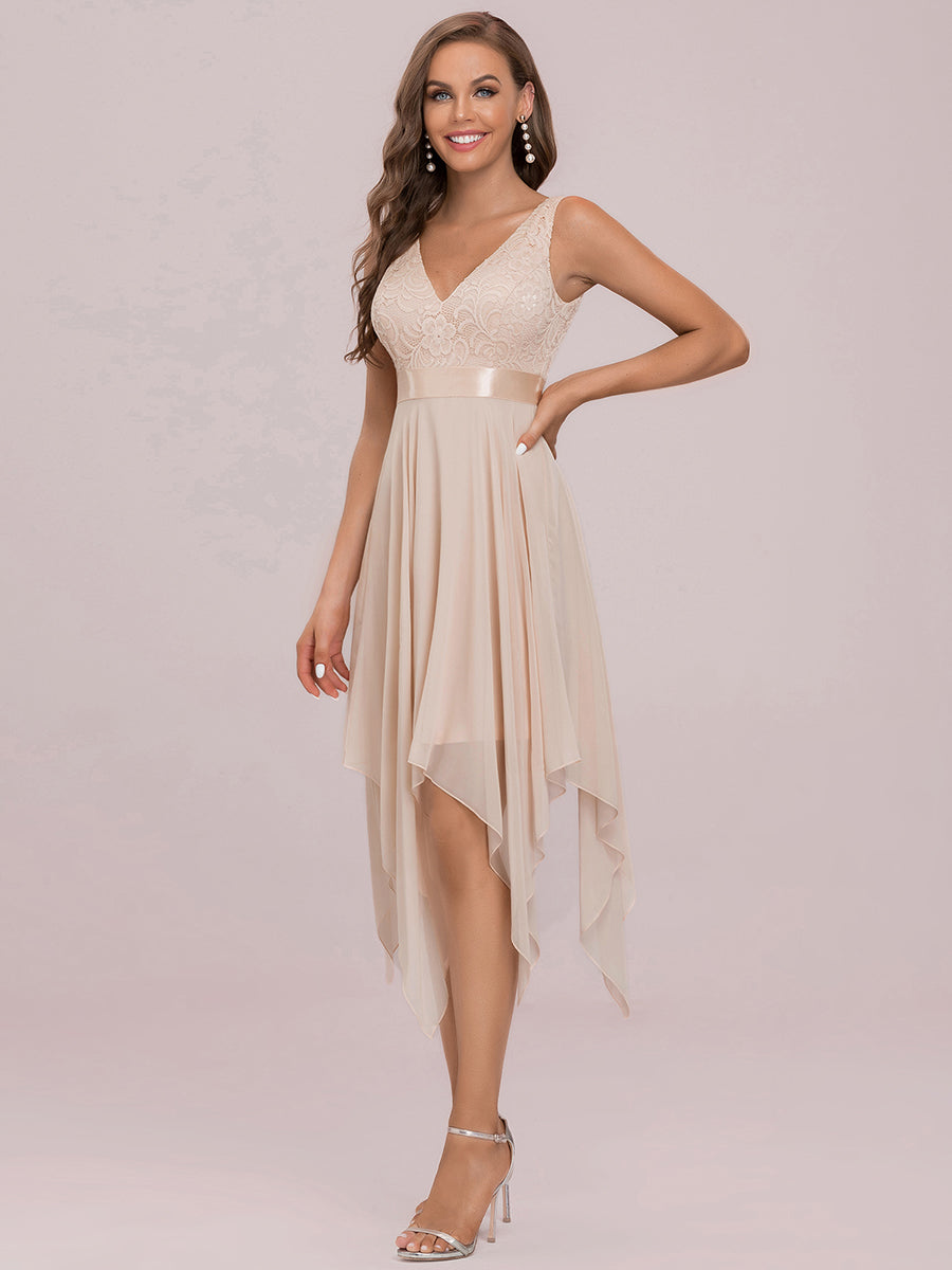 Elegant V-Neck Lace Chiffon A-Line Homecoming Prom Dress for Women